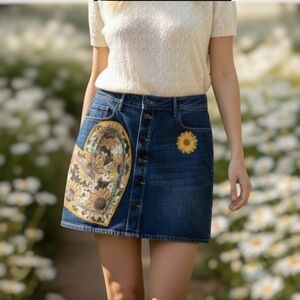 Upcycled Heart Denim Skirt